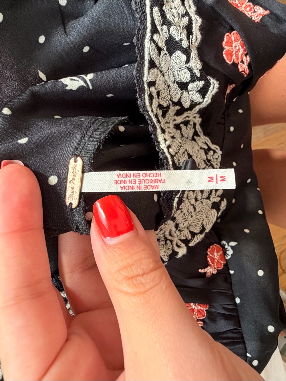 Free People Black Floral Lace-Trim Midi Dress with Floral Accents - Picture 4 of 5